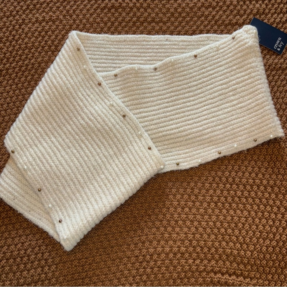 Crown & Ivy Ivory Pearl Knit Infinity Circle Scarf Women’s One Size NWT